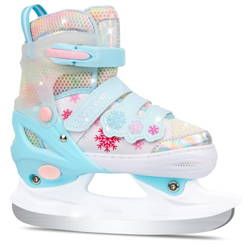 LEVYTEMP Kids Adjustable Ice Skates for Girls Boys 4 Size Expandable Hockey Skates with Triple Safety Straps Warm Lining & Stainless Steel Blades