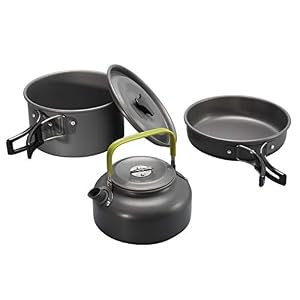 Souarts Camping Cookware Kit Outdoor Tableware Aluminium Camping Equipment Pot Pan Cooking Set for Camping Hiking Picnic Travel