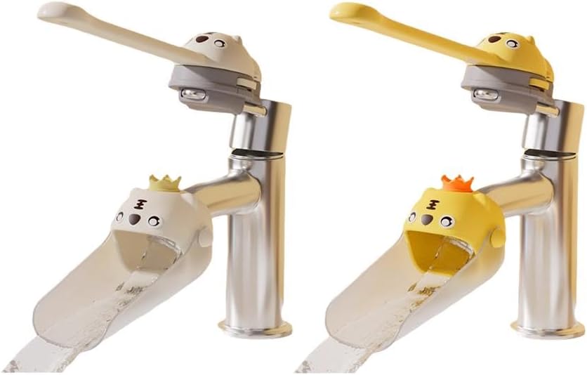 Generic Faucet Handle Extender Set for Kids Tap Handle and Nozzle Extender Childrens Sink Extender Faucet Animals Extender Hand Wash Helper for Bathroom (Yellow and White), one