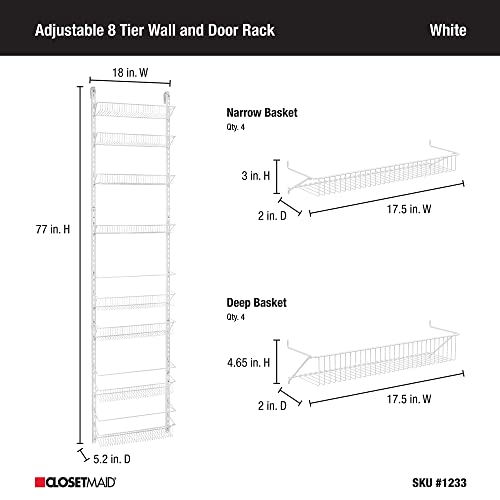 Closetmaid Adjustable Organizer Rack With Baskets Wall Or Over Door Mount, For Kitchen, Pantry, Utility Room, Closet, 18 In. W, White Finish, Inch #TOP3