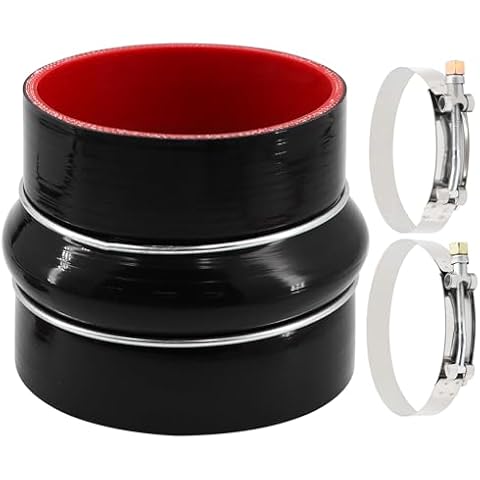 Xaugiry 4 inch to 4.5 inch(102mm to 114mm) both black and red Straight Silicone Reducer Coupler,Length 100mm,Thickness 5mm,4-Ply,2 pcs different size clamps,for Turbo Pipe,Intercooler Cover