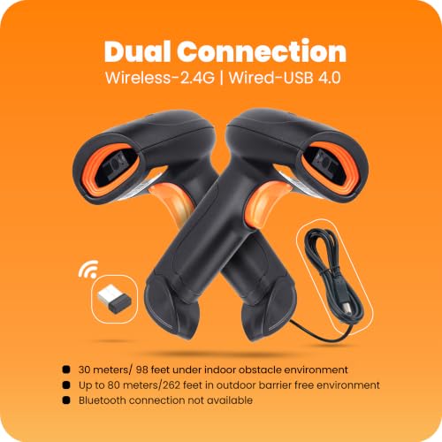 Image of Helett HT20Lite Wireless 2D & 1D Barcode Scanner | QR Code Reader | 2.4GHz Wireless & USB Wired | Rechargeable | Auto Scan & Built-in Light | for POS, Warehouse, Retail | ABS Body | 1-Year Warranty