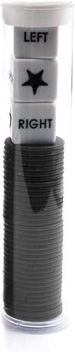 Rigth Left Center - Juego de dados con 3 dados + 36 fichas, fichas negras