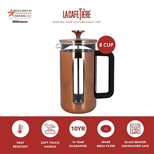 La Cafetière Pisa Stainless Steel Cafetière, Eight Cup, Copper, Gift Boxed, 1L - Image 2