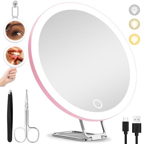 20X Magnifying Mirror with Lights, 6inch Handheld Makeup Magnifying Mirror