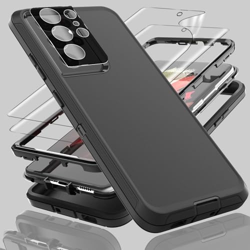 Coque Samsung S21 Ultra 3 en 1 haute résistance avec film TPE et protection caméra noire