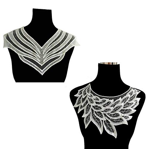 2 Pcs White Lace Collar Sexy Style Flower And Heart Venetian Lace Decoration Decoration Lace Fabric Sewing Accessories Diy (Color 1) #TOP30