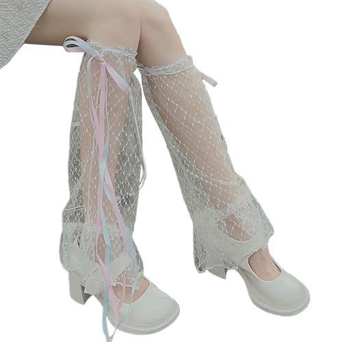 Image of Triplewood Summer Lace Flared Leg Warmers Y2K Leg Sleeves for Women Rave Bownot Leg Socks Hollow Out Leg Sleeves