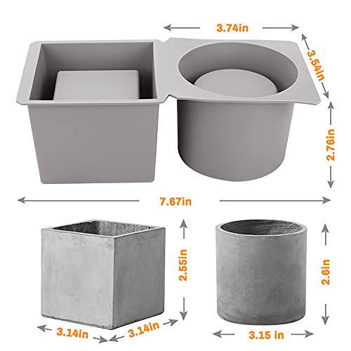 Silicone Molds For Concrete Flower Pots, Globalstore 2 Pack Silicone Mold Square And Round, Diy Double-Layer Design Cement Molds For Concrete With Plastic Frame, Durable Planter Mold Easy To Demold #TOP2