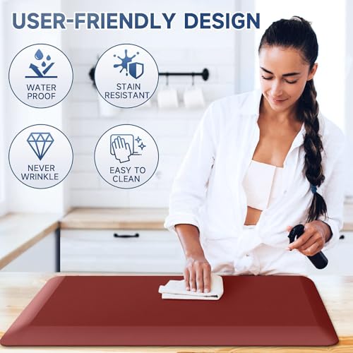 Image of 4 /5 Inch Thick Kitchen Mats for Floor, StepRite Kitchen Rug for Standing Desk, Non-Slip, Thicker, Stain & Water Resistant, Comfort Anti Fatigue Floor Mat for Home, Kitchen, Office - Red,108 * 30''