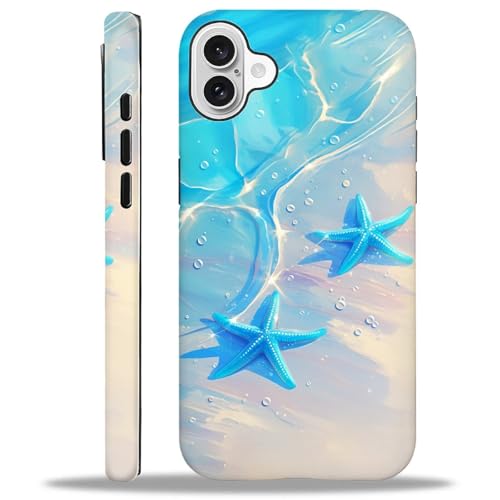 Coque iPhone 16 mat double couche rigide silicone motif étoile de mer