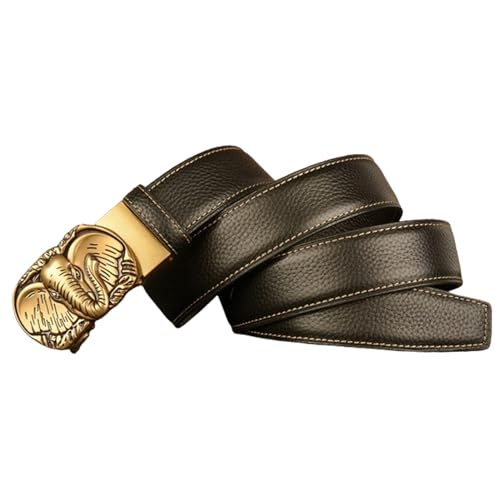 Ceinture en cuir à cliquet avec boucle éléphant gravée pour homme élégant