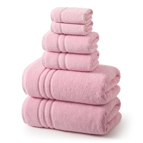 REDKISS Pink Towels Set 6 Piece Cotton Towel Sets with
