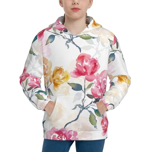 Colorful Flowers Kids Pullover Hoodies Boys Sweatshirts Girls Athletic Clothes with Pocket - Main Image