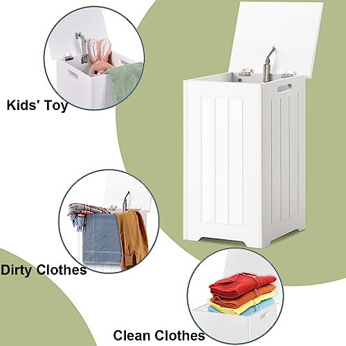 HOMASIS 35L - Cesto para la ropa con tapa, cubo para la colada de baño, contenedor para ropa sucia de madera, cubo para la colada, 30 x 30 x 61 cm, color blanco - imagen 6