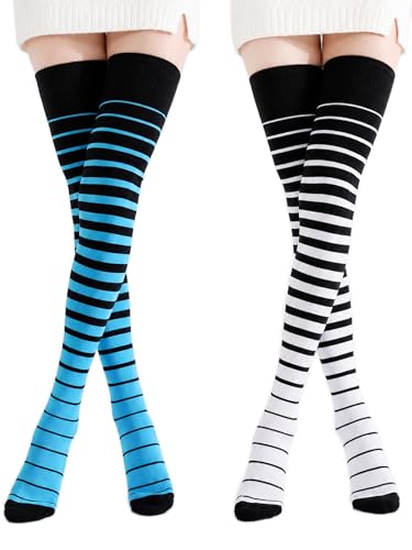 Image of Kayhoma Extra Long Gradient Zebra Stripe Thigh High Socks Over the Knee High Socks,2 Pairs