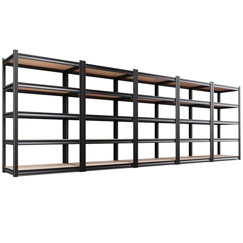 Image of 5-Pack Garage Shelving for Large Storage & Whole Home Organization, 78 inch H x 46 inch W x 20 inch D 5-Tier Adjustable Metal Storage Rack for Tools, Storage Bins, Bulk Items, Garage, Pantry & Workshop