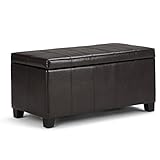 SIMPLIHOME Dover 36 inch Wide Rectangle Lift Top Storage Ottoman Bench in Upholstered Tanners Brown...