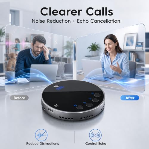 Image of Bluetooth Conference Speaker and Microphone, Bluetooth Speakerphone for Small Meeting Room,Wireless Conference Speaker 360Voice Pick up with Noise Cancellation Mics for Computer /Laptop
