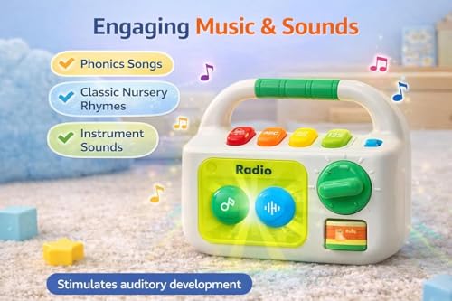 Image of Brand Conquer Baby Musical Toy for 1+ Year, Interactive Learning with Lights & Sounds, Educational ABC Numbers Shapes Songs Toy, Portable Toy Early Development Gift for Boys & Girls (Radio)