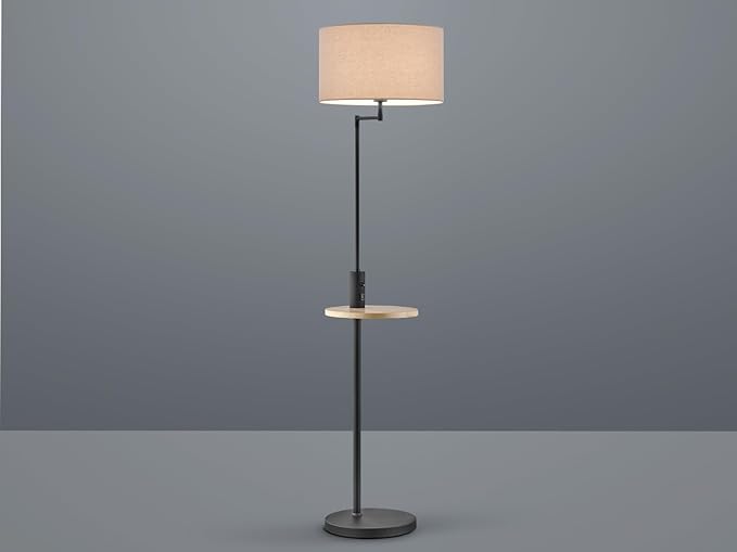 Trio Leuchten Trio Leuchten Floor lamp Claas 400400132, metal matt black, fabric shade gray, wooden shelf, excl. 1x E27, 60 watts photo 2