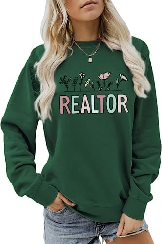 MEKOTSK Funny Realtor Sweatshirt For Women - Letter Graphic Pullover, Long Sleeve Crew Neck Casual Top