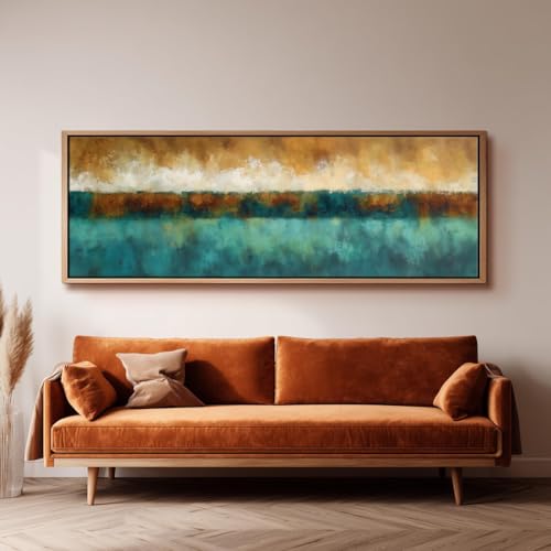 Toile panoramique bleu sarcelle et or : impression grand format paysage texturé moderne - 4