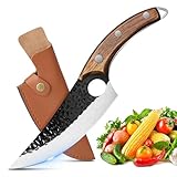 ZENG Butcher Knife Hand Forged Boning Knife with Sheath Viking Style, High Carbon Steel Japanese Chef Knife Meat Cleaver Knife for Kitchen, Camping, Outdoor, BBQ