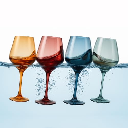 Floating Wine Glasses for Pool (16 Oz | Set of 4) - Shatterproof Wine Glass Set That Float | Outdoor Acrylic Glassware for Poolside, Beach | Stemmed Glass for Patio, BBQ - Muted Colors