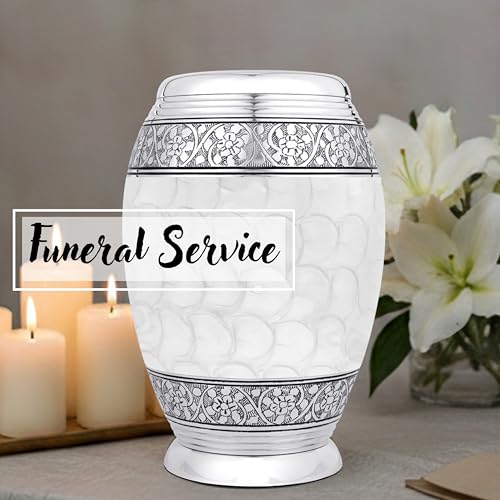 CLEENTABLE Handcrafted Metal Cremation Urn for Ashes - Elegant Adult Funeral Memorial Urn with Secure Screw-Top Lid, Holds Up to 200 lbs - Urns for Human Ashes Adult Man/Woman 10.5" (White Silver) by CLEENTABLE - Image 5