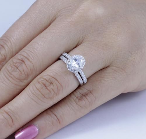 925 Sterling Silver Oval Wedding Band CZ Engagement Rings Set Size 2.5-15 SW59A3