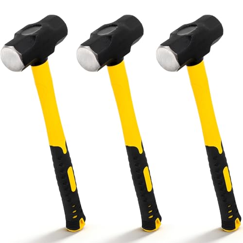 ZOOFOX 3 Pack 2lb Sledge Hammer, Dual-Face Drilling Hammers with Forged Steel Head and Textured-Grip Fiberglass Handle, Heavy-Duty Engineering Hammer for Striking and Demolition