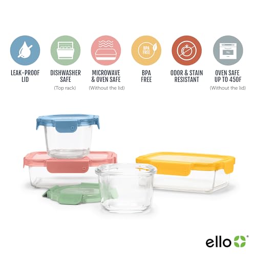Ello Color Lock 8PC Mixed Glass Food Storage Sets, Leak-Proof Glass Food Storage Containers with Airtight BPA-Free Plastic Lids, Dishwasher, Microwave, and Freezer Safe, Desert Festival by Ello - Image 3