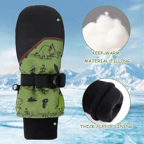 Image of Duoyeree Toddler Winter Gloves, Waterproof Fleece Lined Ski Mittens 1-6Y | Waterproof outer fabric with thick soft lining, keeps toddlers' hands dry and warm during snow play