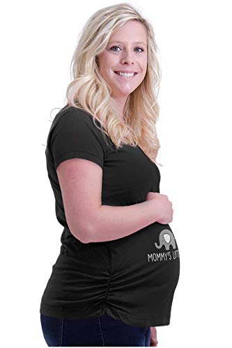 Womens Maternity Mommy's Little Peanut Cute Elephant T Shirt Tee Black #TOP4
