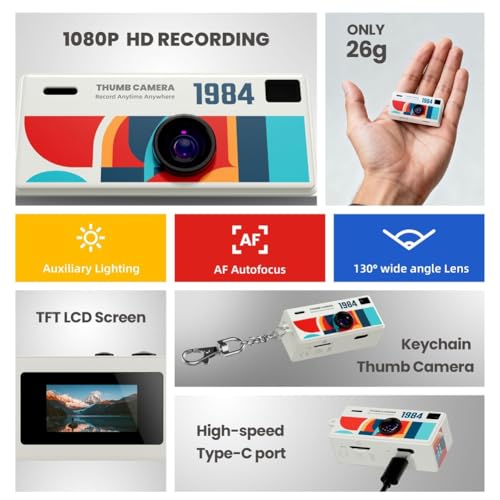Image of Thumb Camera 1080p HD with 0.96inch Screen Portable for Student Mini Thumb Camera White
