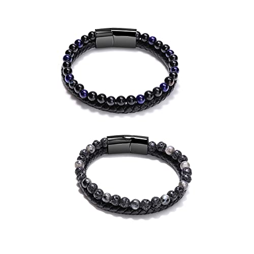 Humanic+ Pro MAXHematie Beaded Bracelets,Humanic Max Hematie Beaded Bracelets,Humanic Hematite Bracelet Stone Bracelet,Tiger Eye Gemstone Lava Rock Bracelet (D)