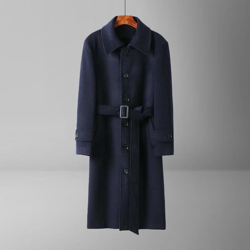 Gabardina de lana larga para hombre estilo británico negro talla M 4