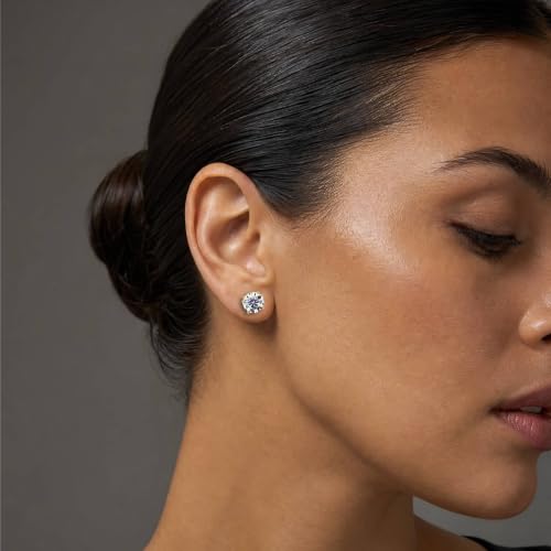 Image of 1 to 16 Carat 14K White Gold IGI Certified LAB GROWN Round Cut Diamond Stud Earrings for Women 4 Prong Screw Back for her MADE IN USA (E-F Color, VS1-VS2 Clarity)