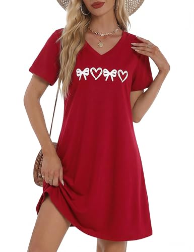 Litherday Camisones Mujer Verano de Algodón Camison Manga Corta con Estampado Ligero y Suave