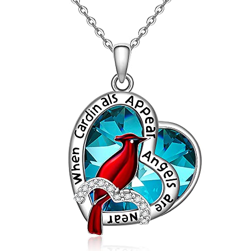 Image of Nedeeo Cardinal Necklace Heart Shape Cardinal Crystal Cardinal Necklace For Women When Cardinal Appear Angels Are Near Inspiring Red Bird Spiritual Sympathy Memorial Gifts For Her