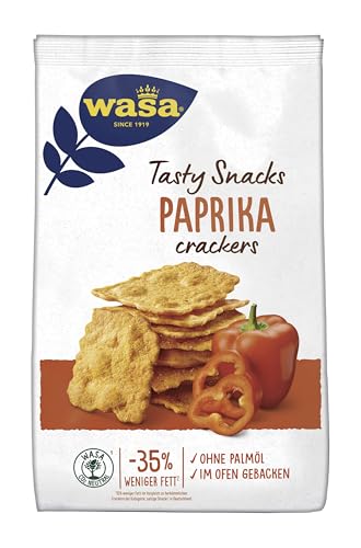 Wasa Tasty Snacks Crackers Paprika 5x150g | Knusprige Knäcke-Cracker mit Paprika, leckerer Snack