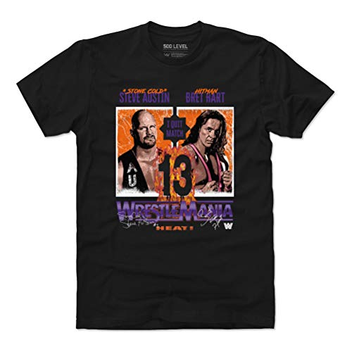 500 LEVEL Wrestlemania Shirt (Cotton, X-Large, Black) - WWE Men's Apparel - Wrestlemania 13 Bret Hart Vs. Stone Cold Steve Austin WHT