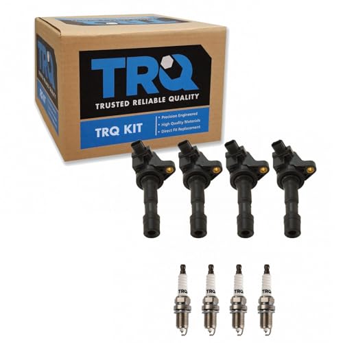 TRQ Ignition Coil and Spark Plug Kit 8 Piece Iridium Spark Plugs Compatible with 2009-2013 Honda Fit