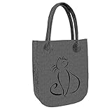 - waschbar bei max. 40 Grad Bertoni Damen Tasche Schultertasche Shopper Tragetasche Filztasche Katze Grau Farbe Grau
