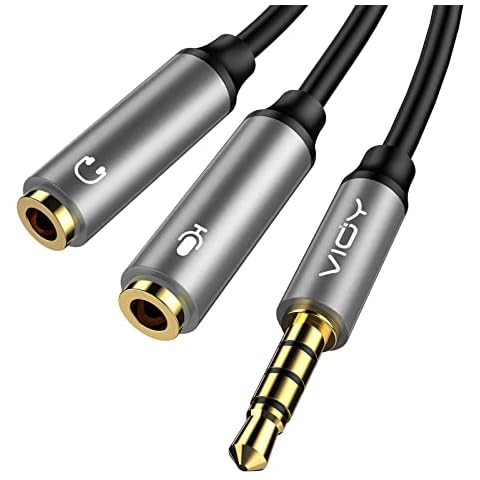 Headphone Mic Splitter, 3.5mm TRRS Audio Splitter Cable for Headphones Jack Adapter Microphone and Headphone Splitters 2 way Compatible with PS4, Xbox One, Laptops, Tablet, Smartphone Cover
