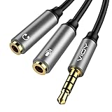 Kopfhörer Mikrofon Splitter, 3,5 mm TRRS Audio Splitter kabel für Kopfhörer buchsen adapter, Mikrofon und Kopfhörer Splitter, 2 Wege kompatibel mit PS4, Xbox One, Laptops, Tablet, Smartphone