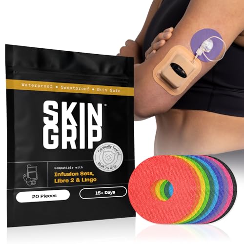 Image of Skin Grip Universal Adhesive Patches for CGM and Insulin Pumps with Cutout (20-Pack), 0.8-Inch Hole, Waterproof & Sweatproof for 10-14 Days, Glucose Monitor Patch, Diabetic Sensor Cover, Multi Color