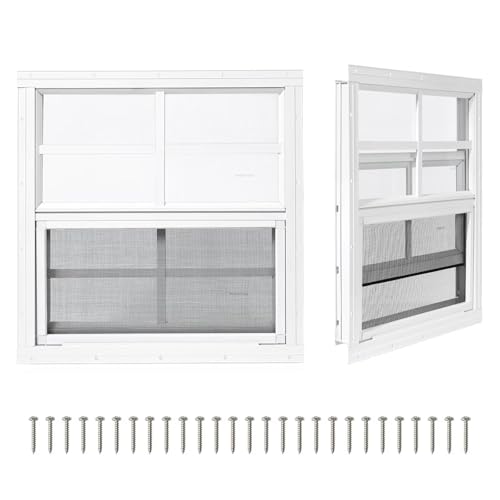 COLORPAPA 2 Pack Shed Windows 36 x 36 Sliding Windows Flush Mount House Windows with Tempered Glass and Fiberglass Screen for Shed Chicken Coop Playhouse Household Garage Barns (White)