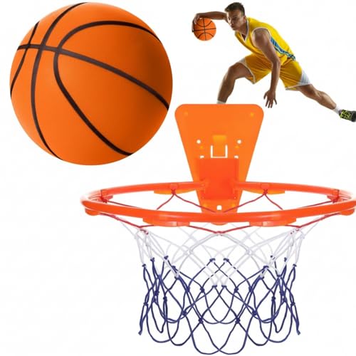 Silipull Size 7 (29.5) Silent Basketball and Hoop Set Noiseless Airless Foam Basketball for Quiet Indoor Dribbling & Training Realistic Feel with High Bounce Ideal for Teens Adults(Orange)